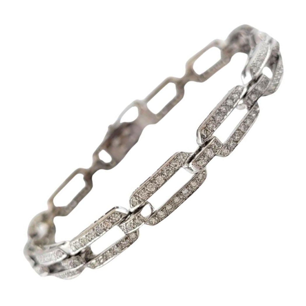 18 Karat White Gold and Diamond Link Bracelet #19578