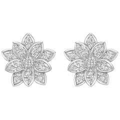 18 Karat White Gold and Diamond Lotus Flower Earrings
