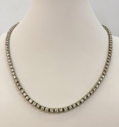 Vintage 18K White Gold Diamond Tennis Necklace, 6.5 ct, Italy