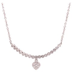18 Karat White Gold and Diamond Necklace with a Heart Motif on Chain