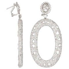 Boucles d'oreilles pendantes ovales en or blanc 18 carats et diamants