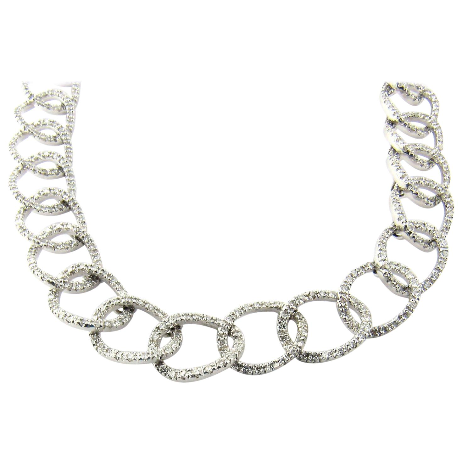 18 Karat White Gold and Diamond Oval Link Necklace