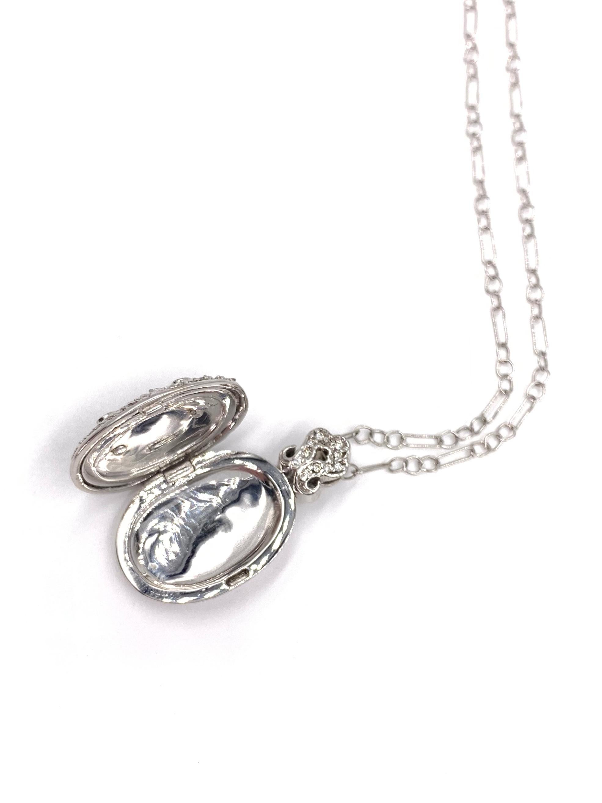 Contemporary 18 Karat White Gold and Diamond Oval Locket Necklace