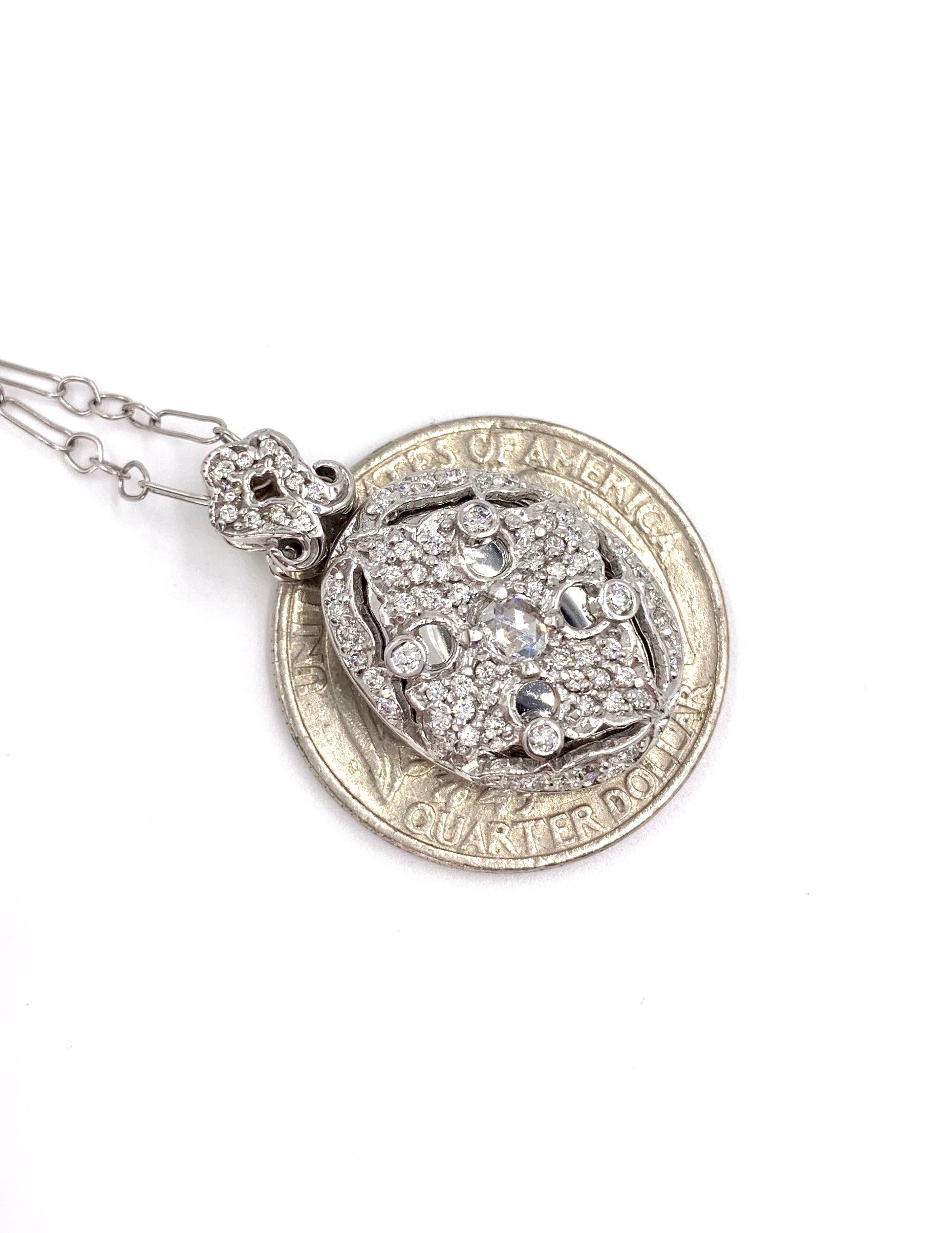 18 Karat White Gold and Diamond Oval Locket Necklace In Good Condition In Pikesville, MD
