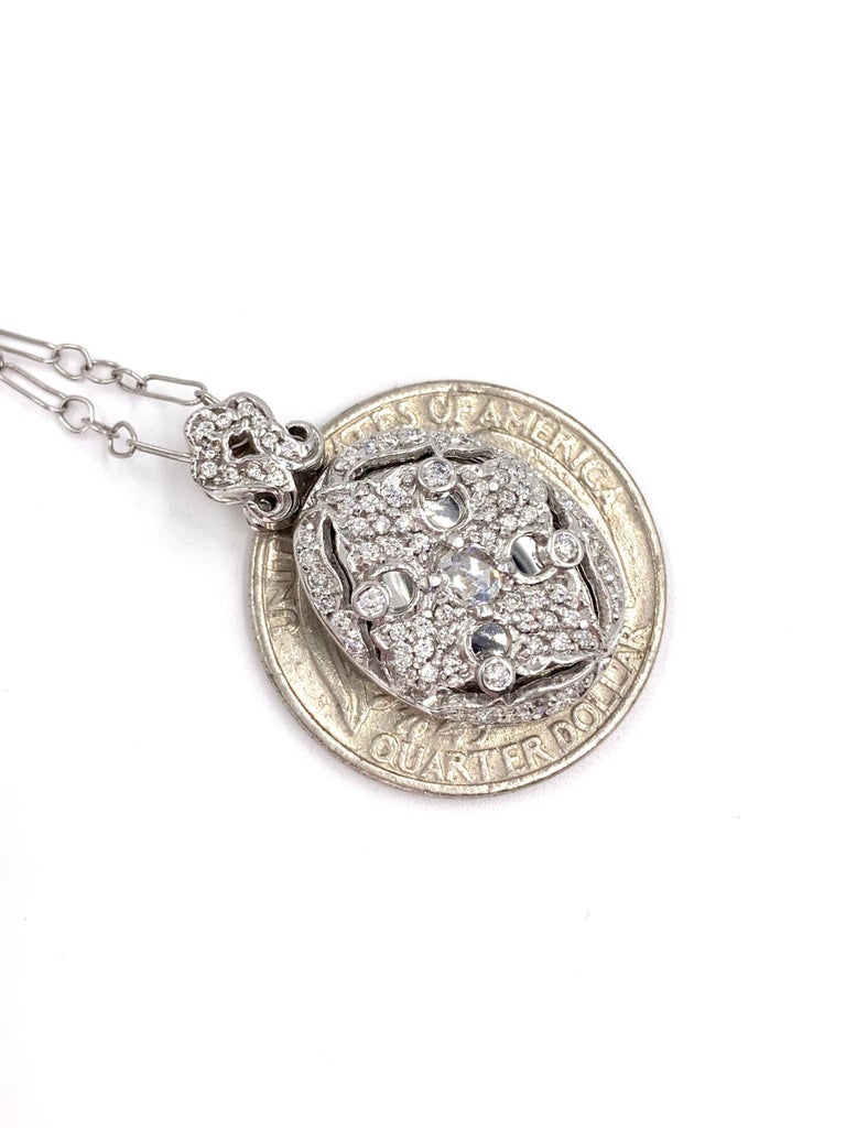 18 Karat White Gold and Diamond Oval Locket Necklace at 1stDibs