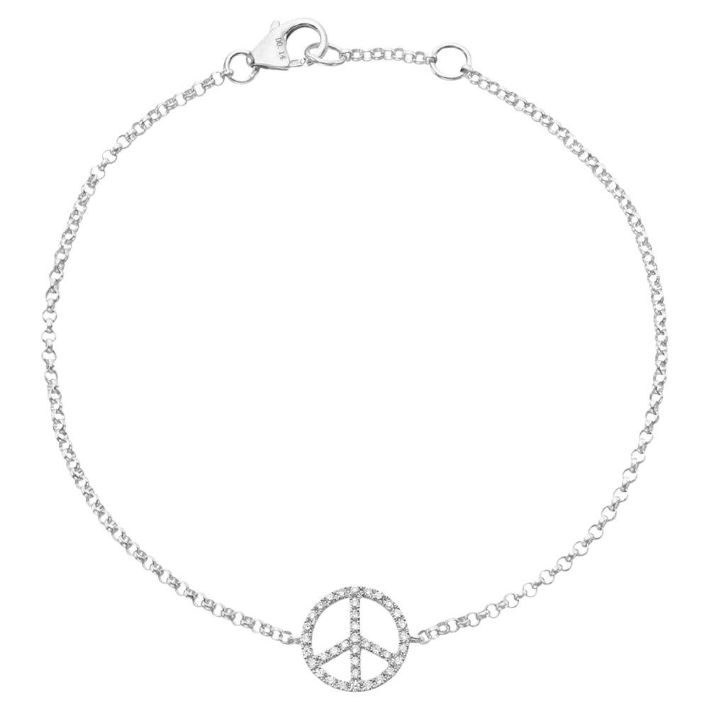 ​18 Karat White Gold and Diamond Peace Sign Bracelet For Sale