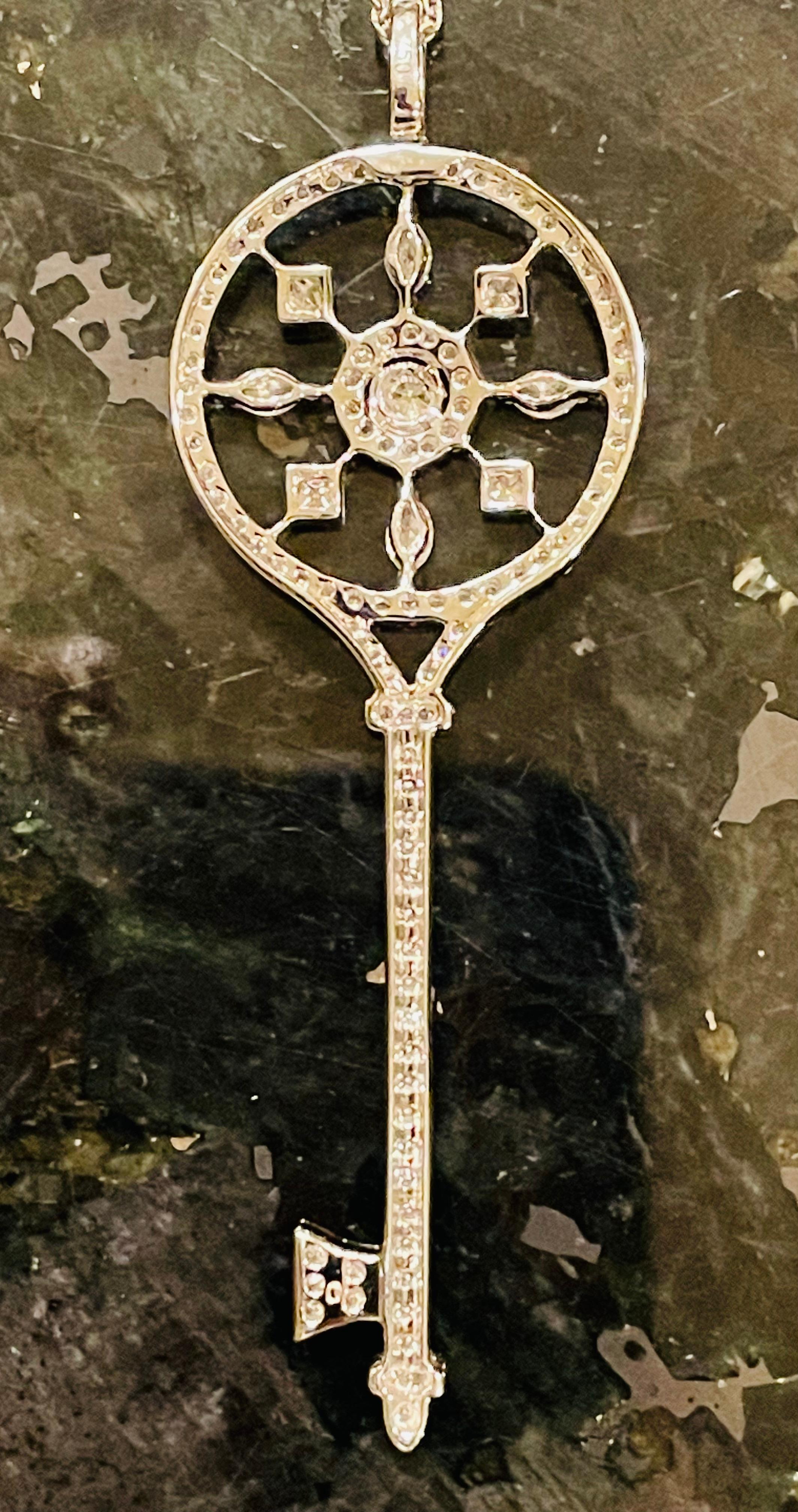 18 Karat Weißgold und Diamant-Blütenblätter Schlüsselanhänger Halskette, Tiffany & Co. Stil im Angebot 9