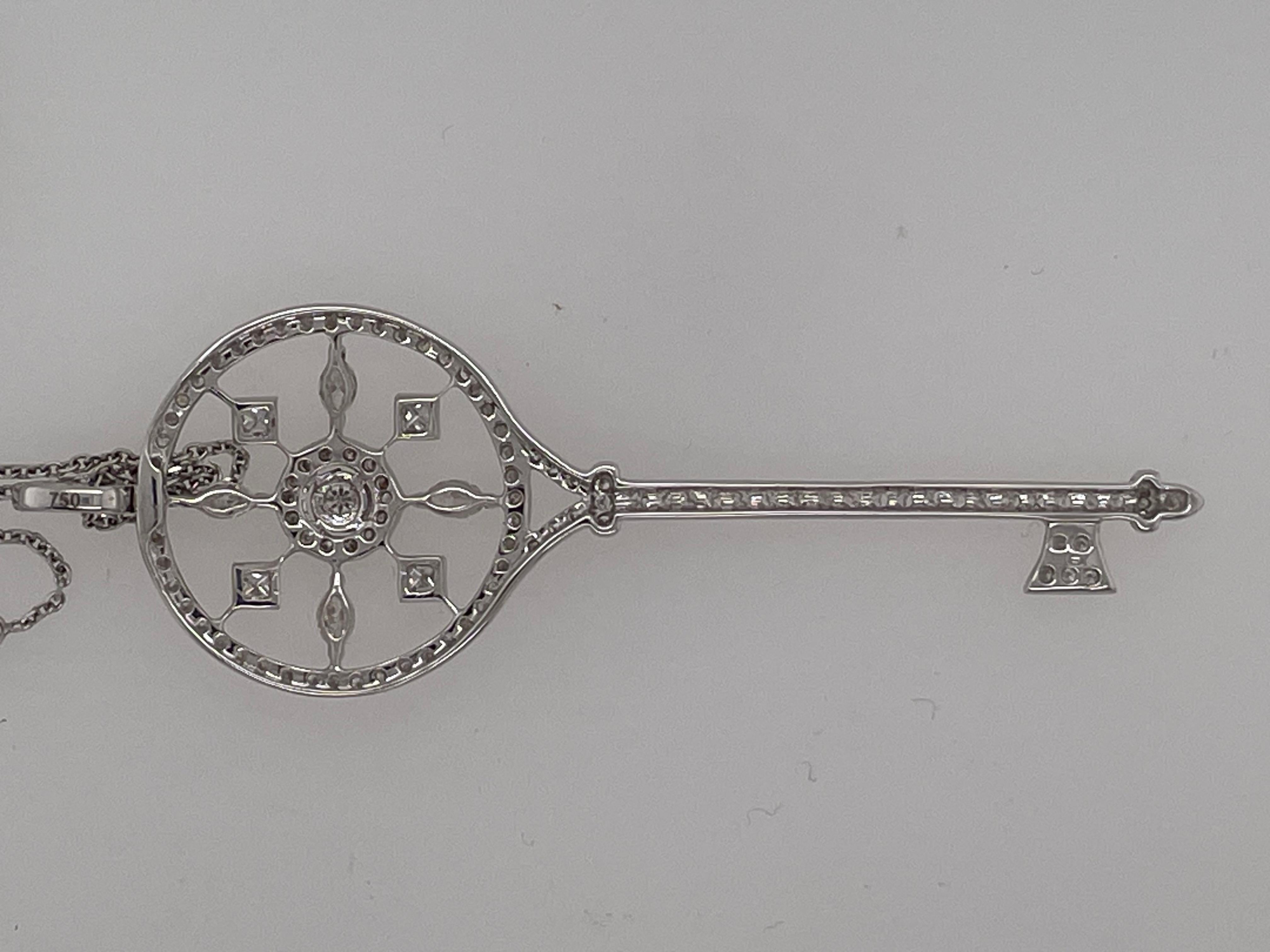 18 Karat White Gold and Diamond Petals Key Pendant Necklace, Tiffany & Co. Style 10