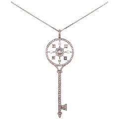 18 Karat White Gold and Diamond Petals Key Pendant Necklace, Tiffany & Co. Style