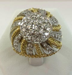 18K White Gold Dome Ring with 2.5ct Diamonds, Italy 1950s
