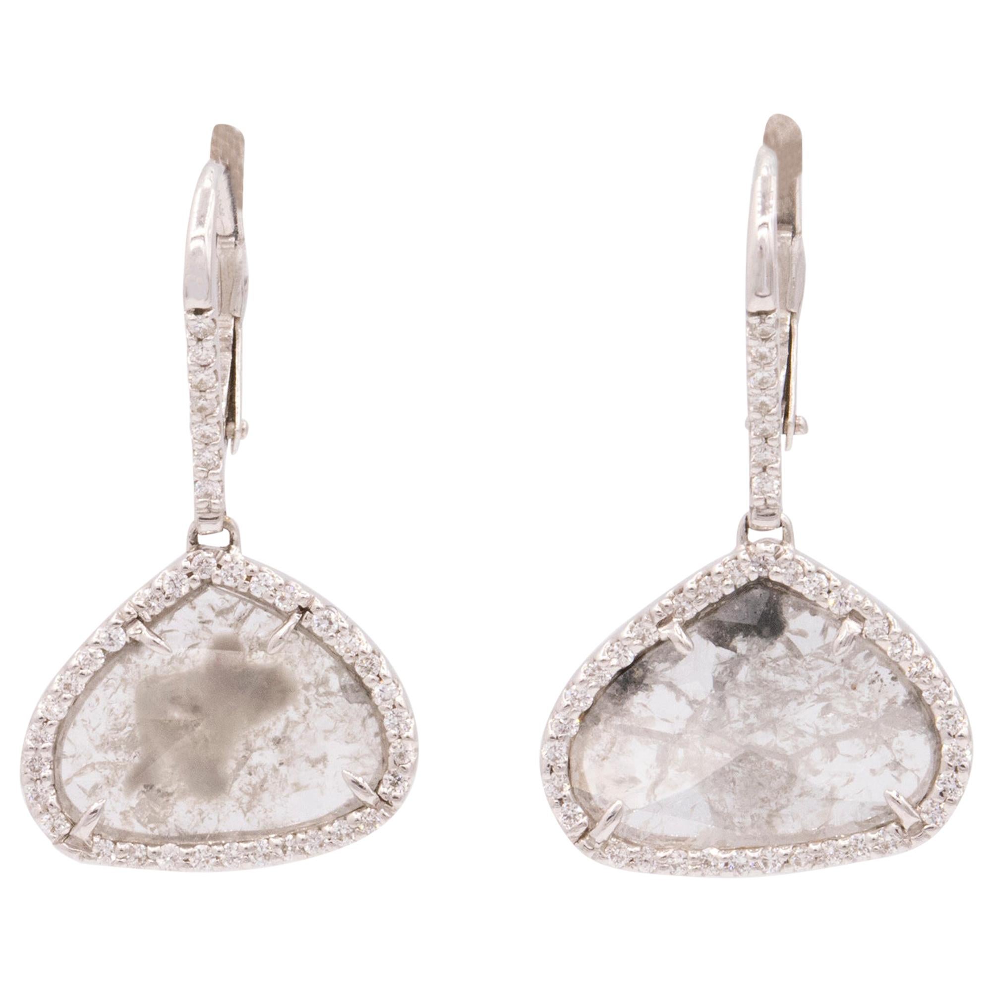 18 Karat White Gold and Diamond Slice Drop Earrings-Original Retail $5500 For Sale