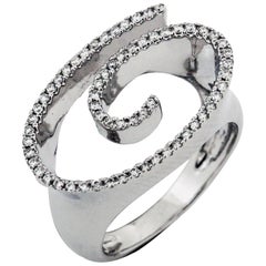 18 Karat White Gold and Diamond Spiral Center Ring