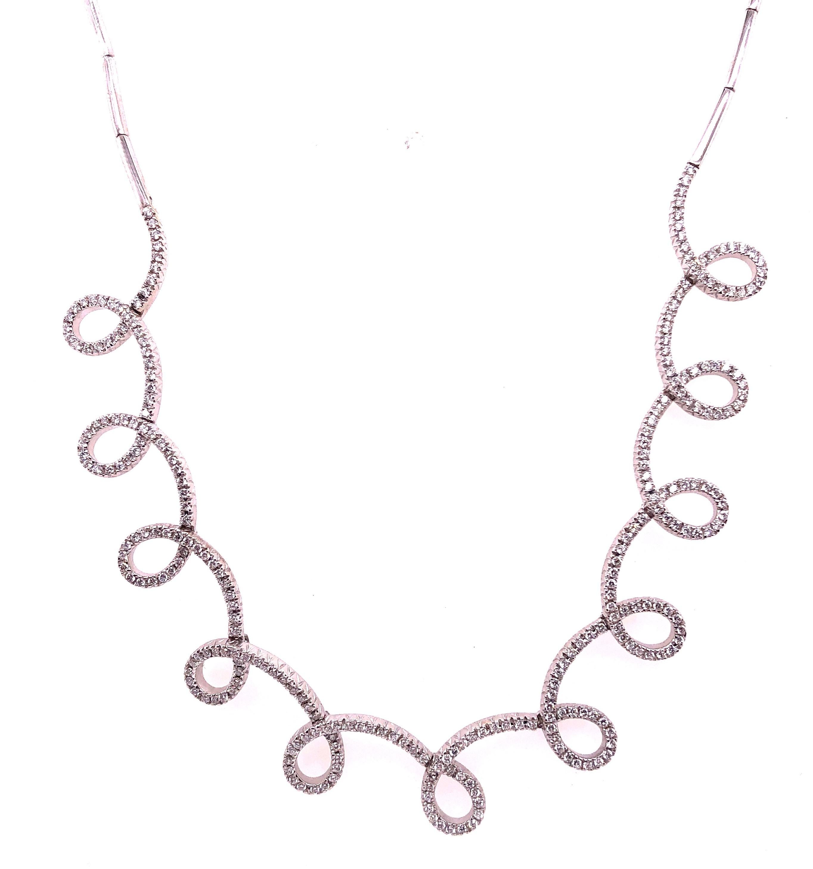 Contemporary 18 Karat White Gold and Diamond Swirl Necklace by H2 at Hammerman For Sale