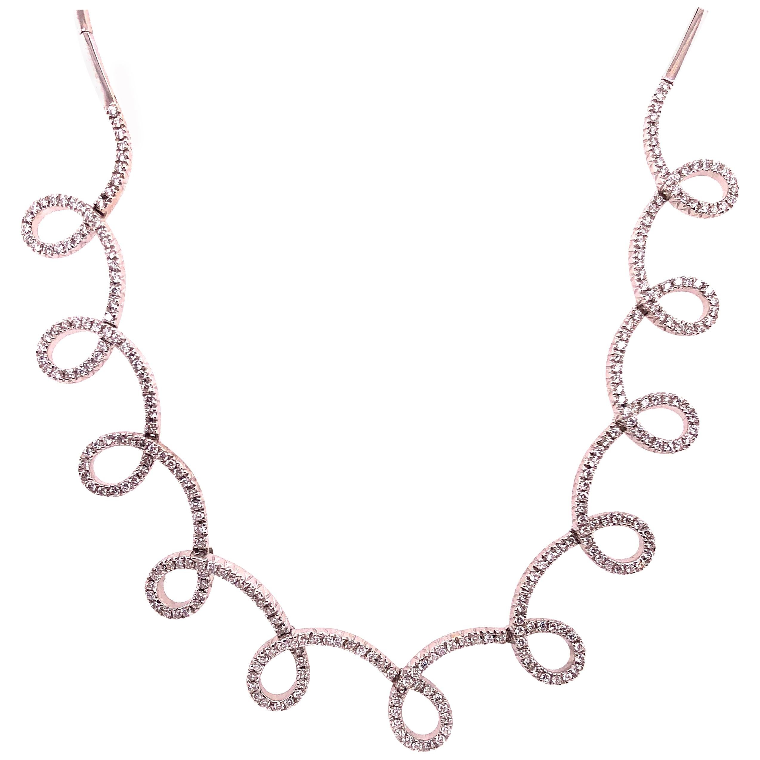 18 Karat White Gold and Diamond Swirl Necklace by H2 at Hammerman For Sale