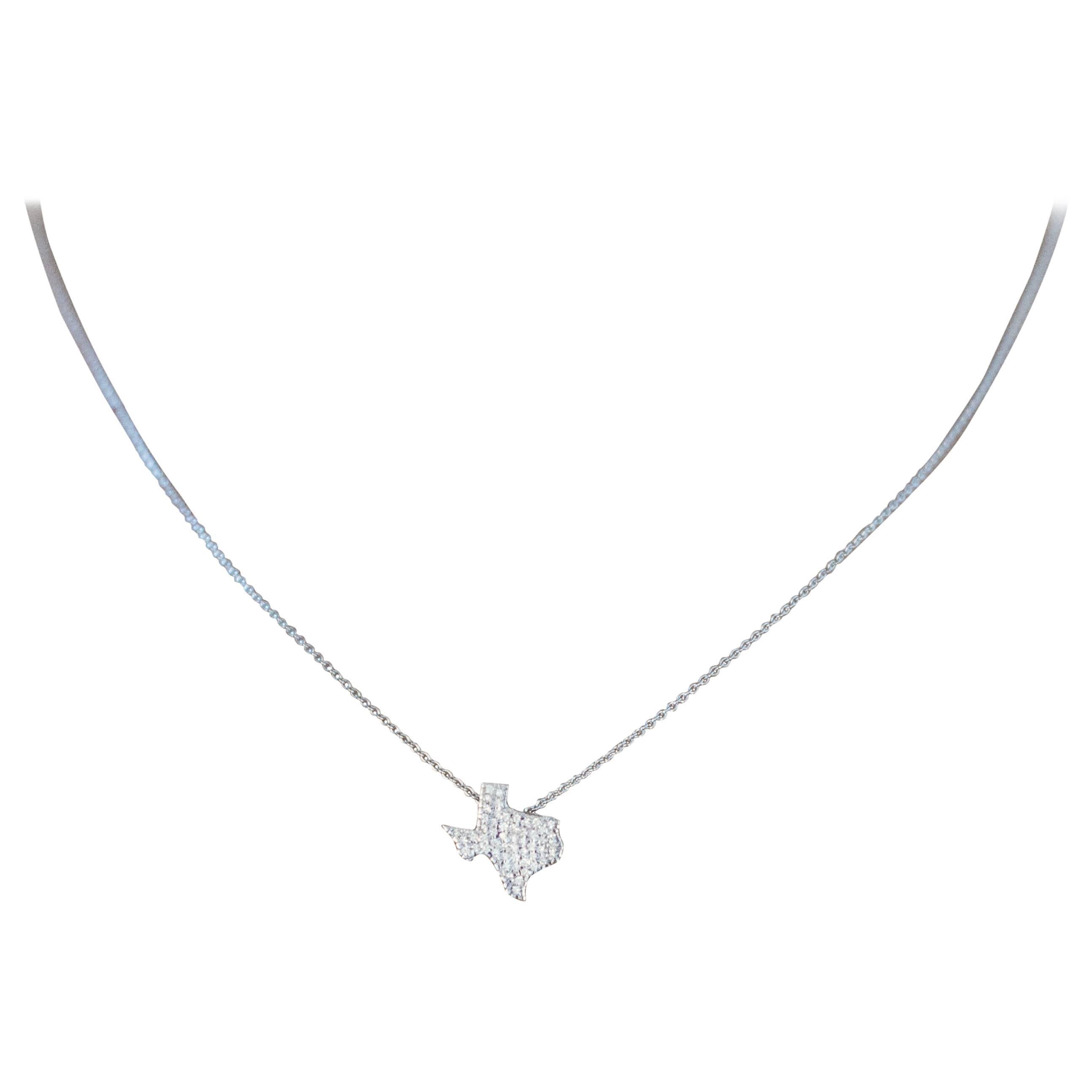 18 Karat White Gold and Diamond Texas State Pendant Necklace For Sale