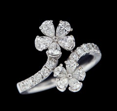 18 Karat White Gold and Diamond Twin Flowers Ring