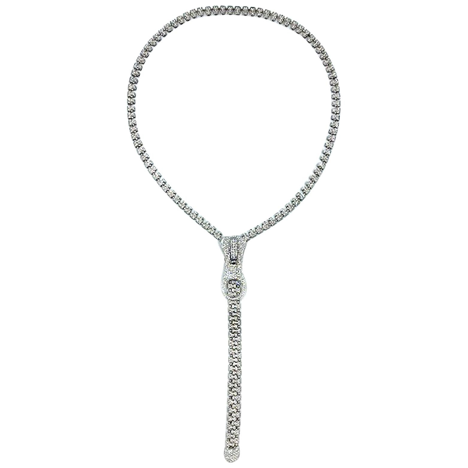 18 Karat White Gold and Diamond Zipper Necklace