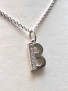 18 Karat White Gold and Diamonds B-Initial Pendant/Necklace