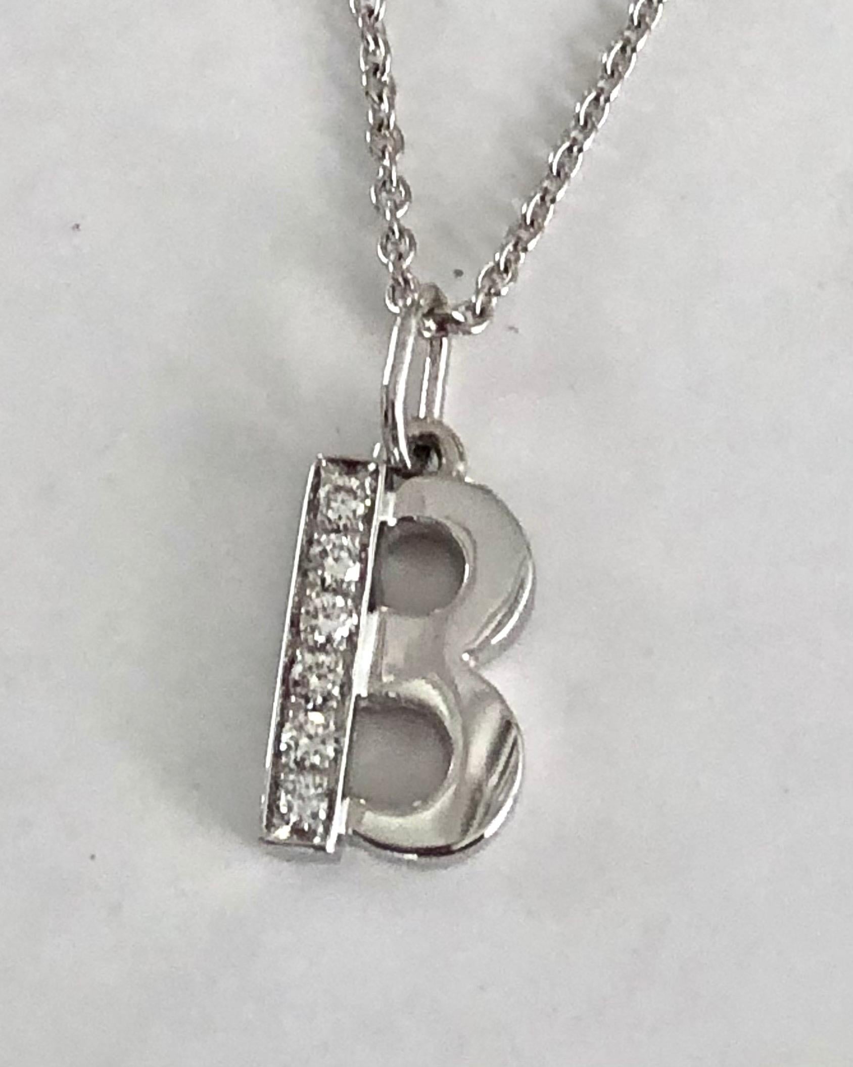 Contemporary 18 Karat White Gold and Diamonds B-Initial Pendant/Necklace For Sale