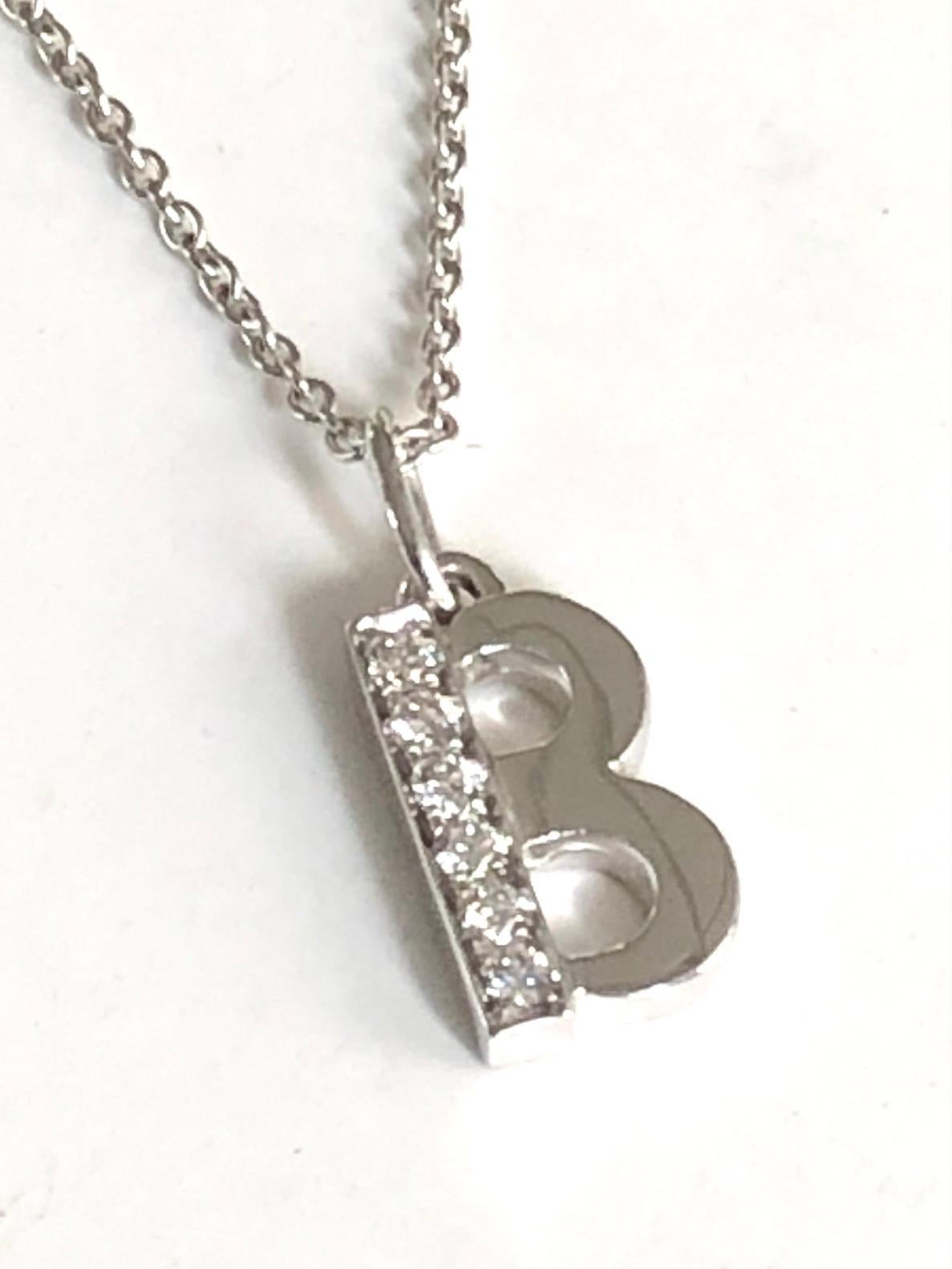 Women's 18 Karat White Gold and Diamonds B-Initial Pendant/Necklace For Sale