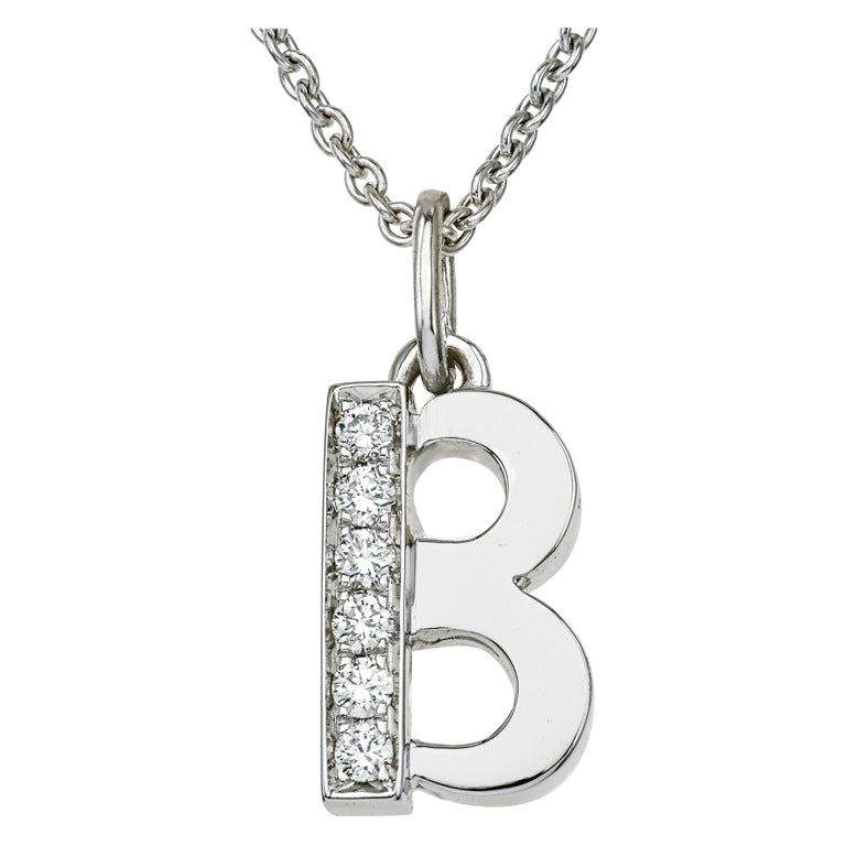 18 Karat White Gold and Diamonds B-Initial Pendant/Necklace For Sale