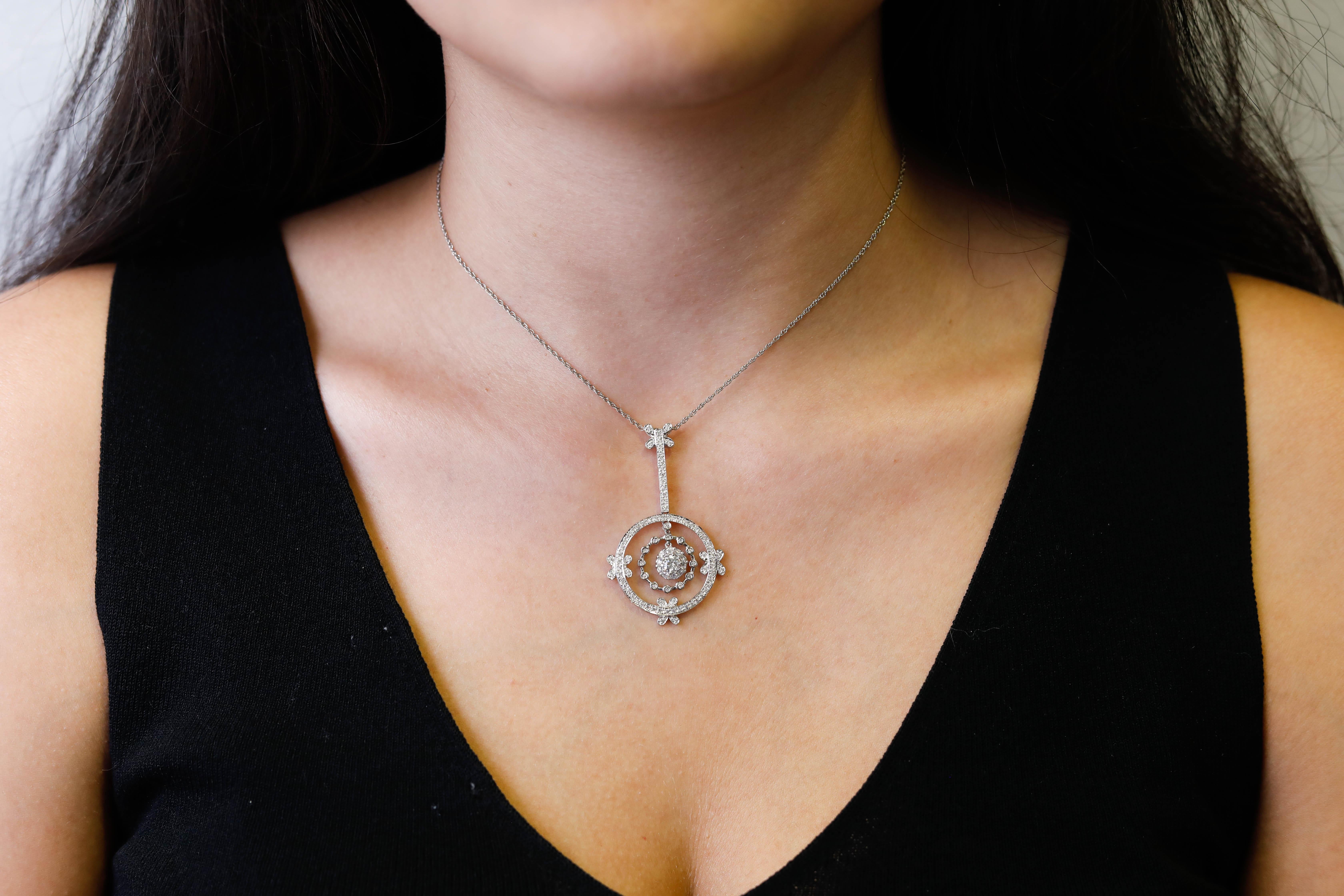 Diamond Accents Circle Vintage Pendant Necklace in Fine 18 Karat White Gold

Eye Catching design of this diamond accented pendant is a perfect accessory to you date evening. Fashioned in stunning 18k White Gold,this pendant is scupted with butterfly