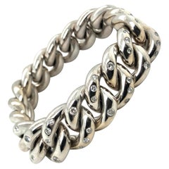 18 Karat White Gold and Diamonds Curb Chain Bracelet