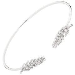 18 Karat White Gold and Diamonds Feather Leaf Bracelet Bangle
