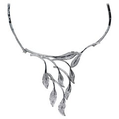 Diamond Pave Leaves in 18 Karat Gold Drop Statement Necklace