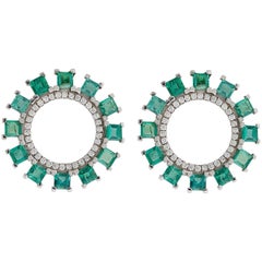 18 Karat White Gold and Emerald Sun Earrings