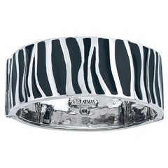 18 Karat White Gold and Enamel Bangle Bracelet "Zebra" Style