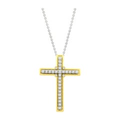 18 Karat White Gold and Gold Diamond Cross Pendant on a 18 Karat Gold Chain
