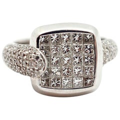 18 Karat White Gold and Invisible or Pave Set of Diamond Fashion Ring