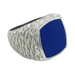 18 Karat White Gold and Lapis Lazuli Signet Ring