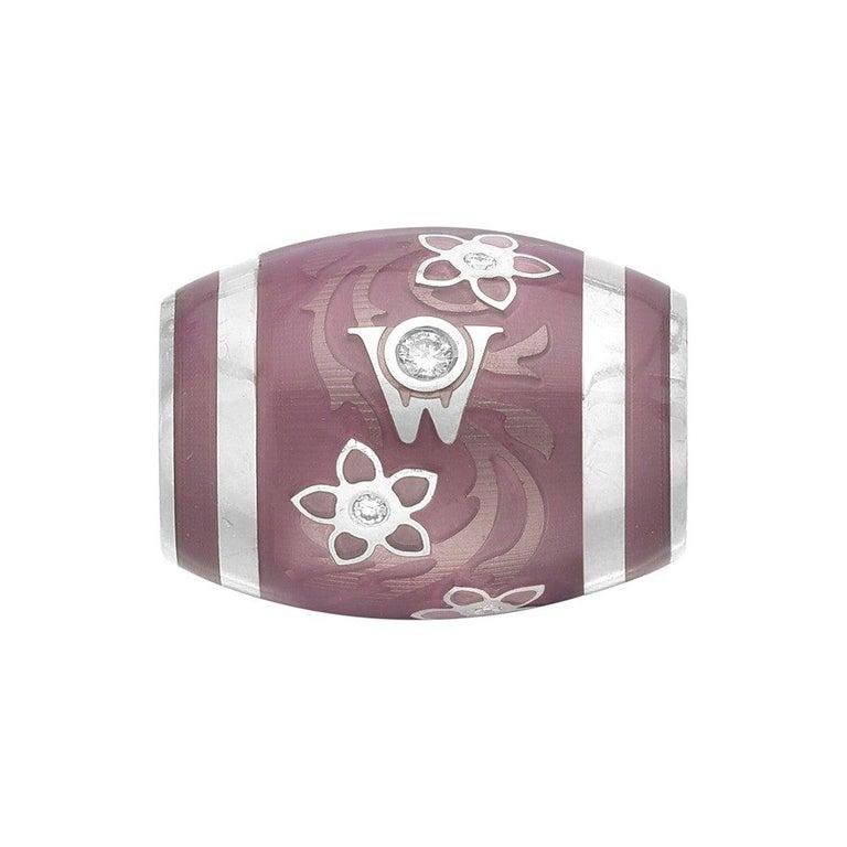 Round Cut 18 Karat White Gold and Lilac Enamel Rondel For Sale
