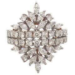 18 Karat White Gold and Marquises Diamonds Cocktail Ring, Made in Italy