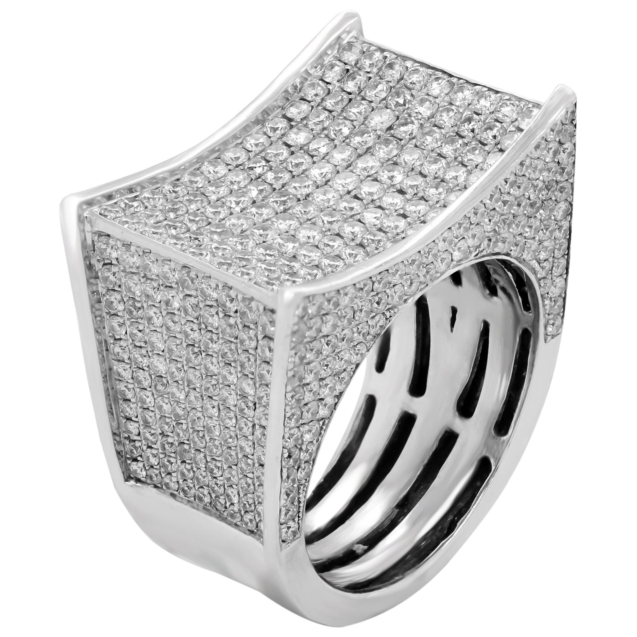 18 Karat White Gold and Micro Pavé Set Diamond Men's Curved Dome Ring