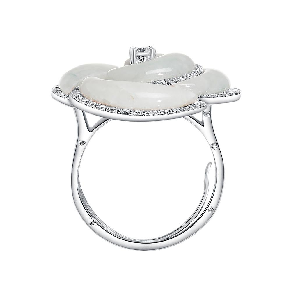 Women's or Men's 18 Karat White Gold and Mother of Pearl and Diamond Ring For Sale