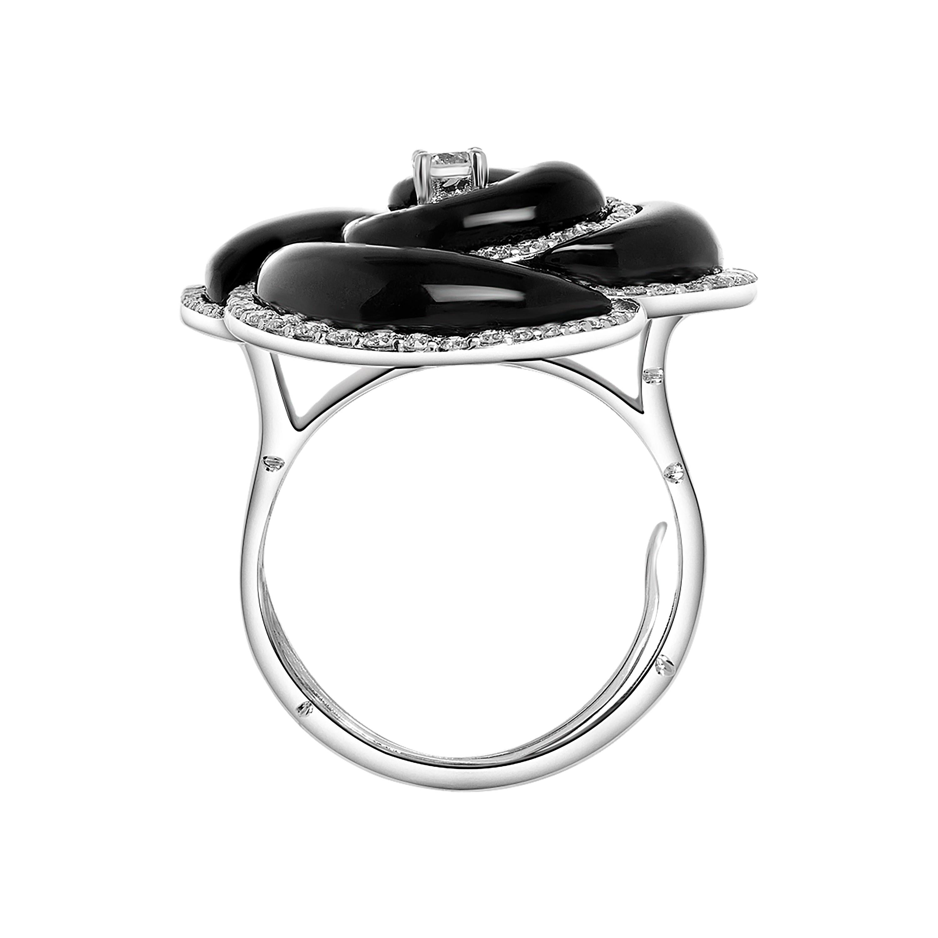 Contemporary 18 Karat White Gold and Onyx and Diamond Ring For Sale