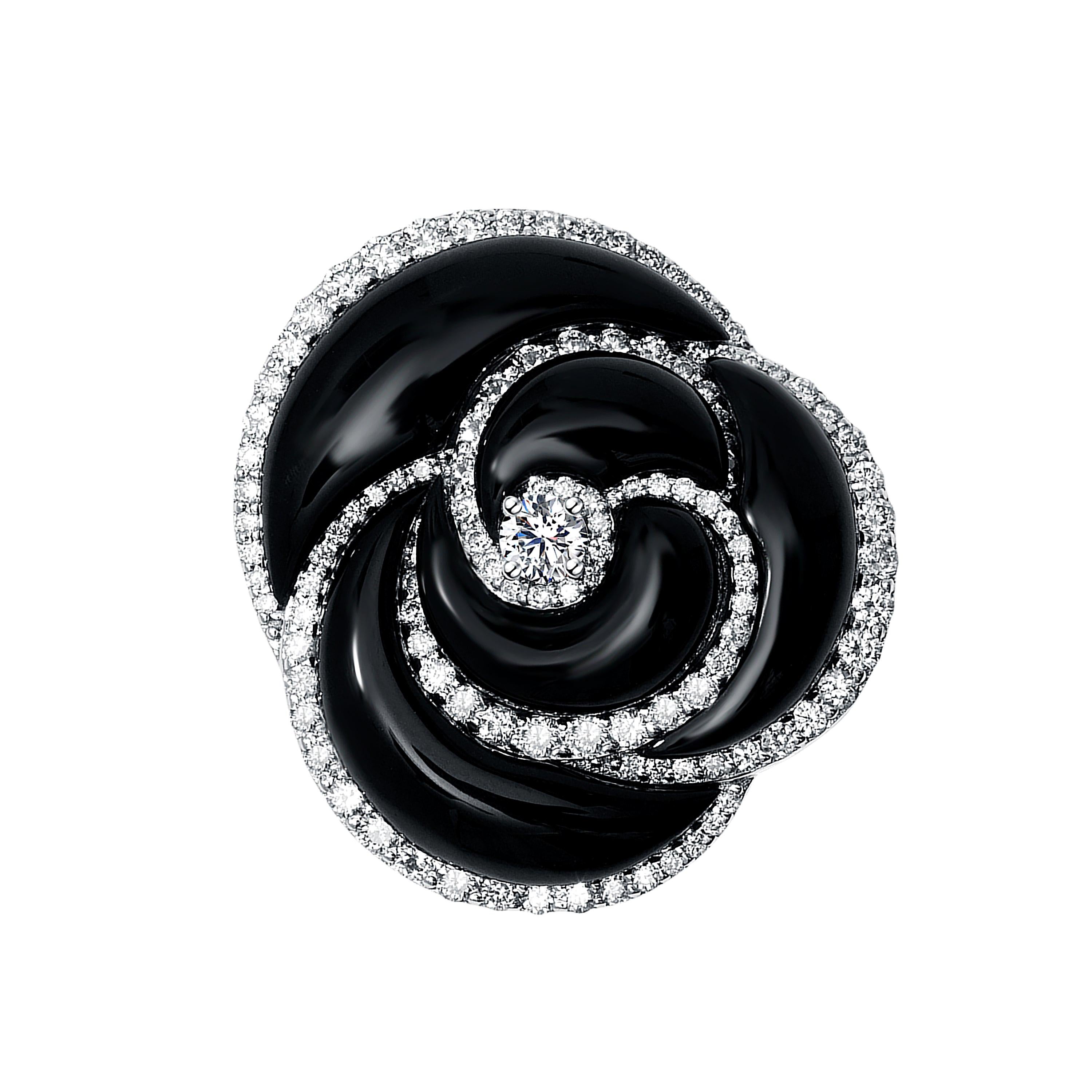 18 Karat White Gold and Onyx and Diamond Ring For Sale