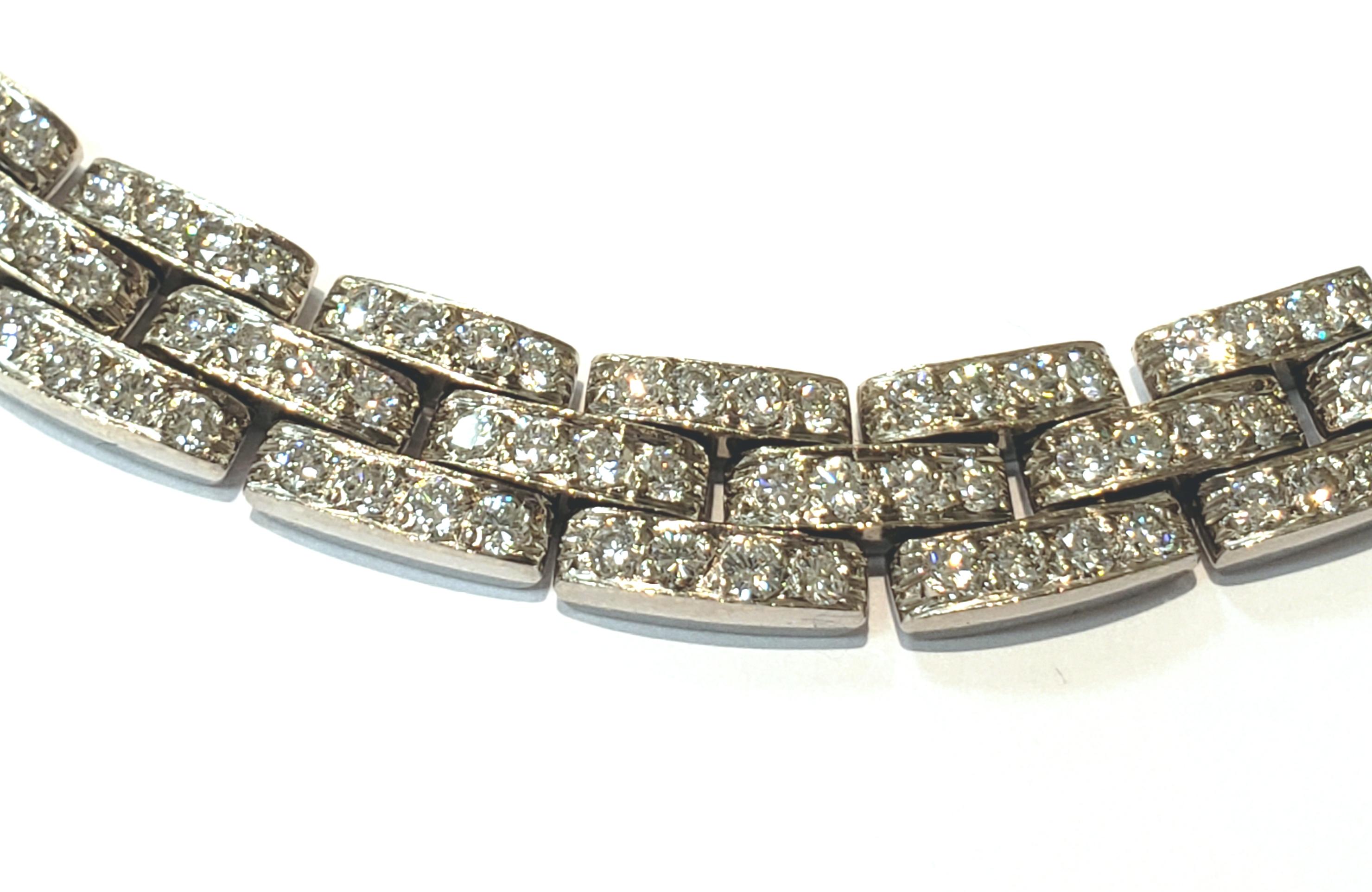 18 Karat White Gold and Pave Diamond Basket Weave Design Choker 7.20 Carat In Excellent Condition In Red Bank, NJ
