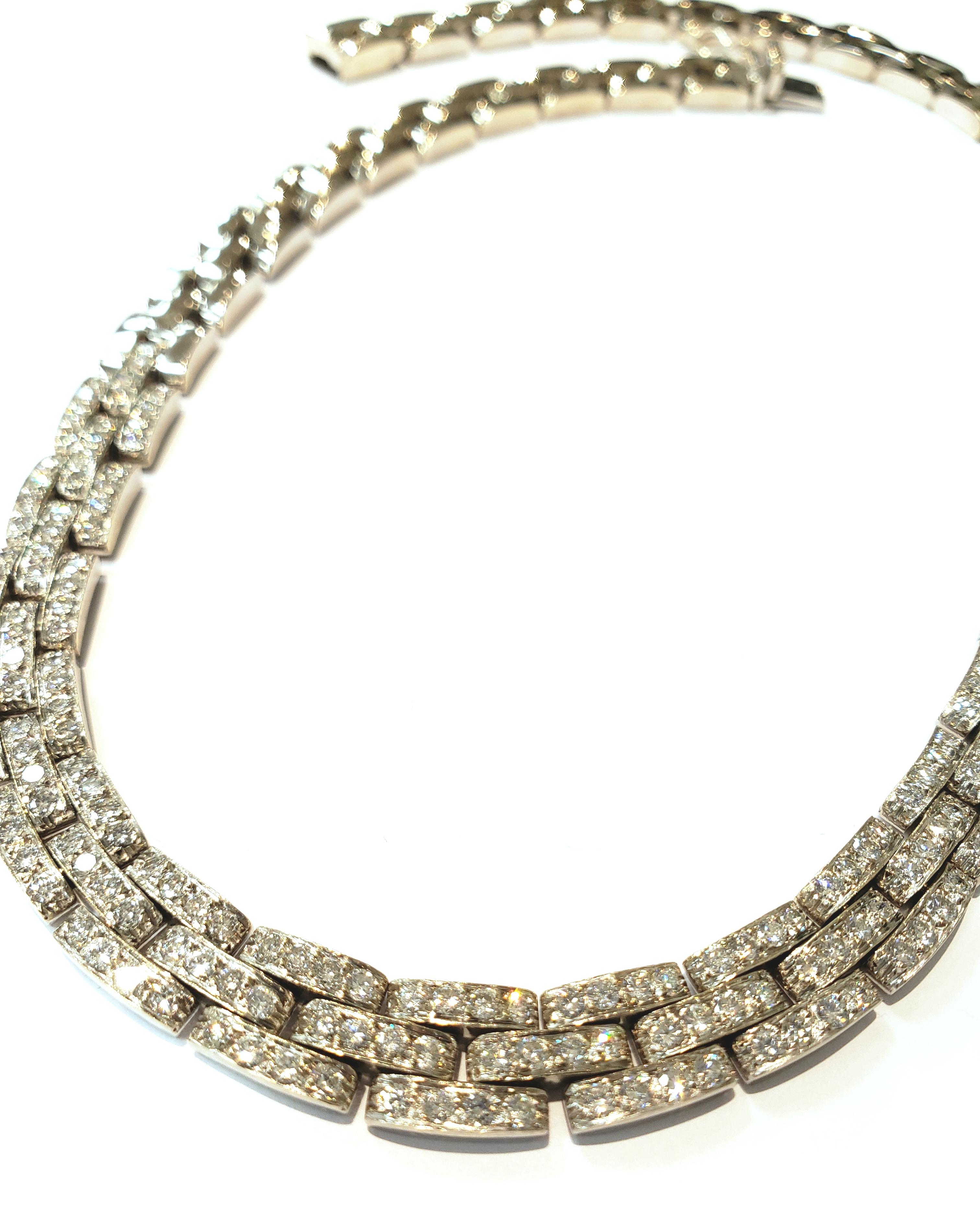 18 Karat White Gold and Pave Diamond Basket Weave Design Choker 7.20 Carat 1