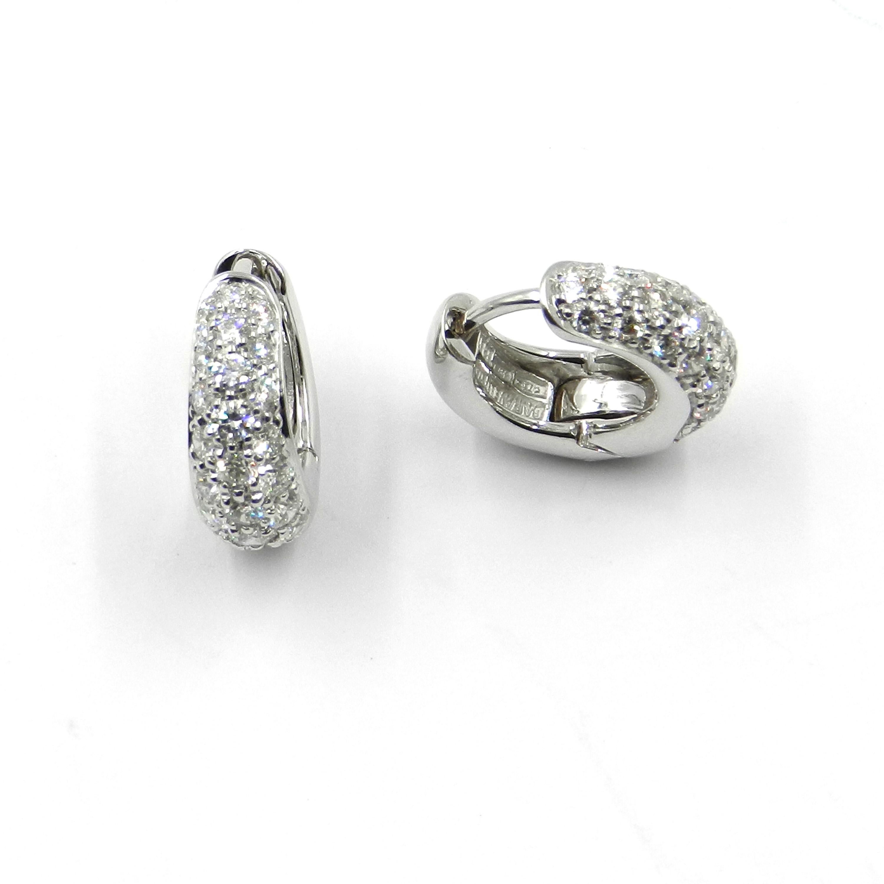 Contemporary 18 Karat White Gold and Pavè Diamond Garavelli Huggie Earrings For Sale