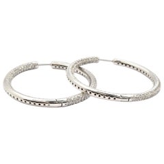 18 Karat White Gold and Pave Diamond Hoop Earrings 3.94 Carat