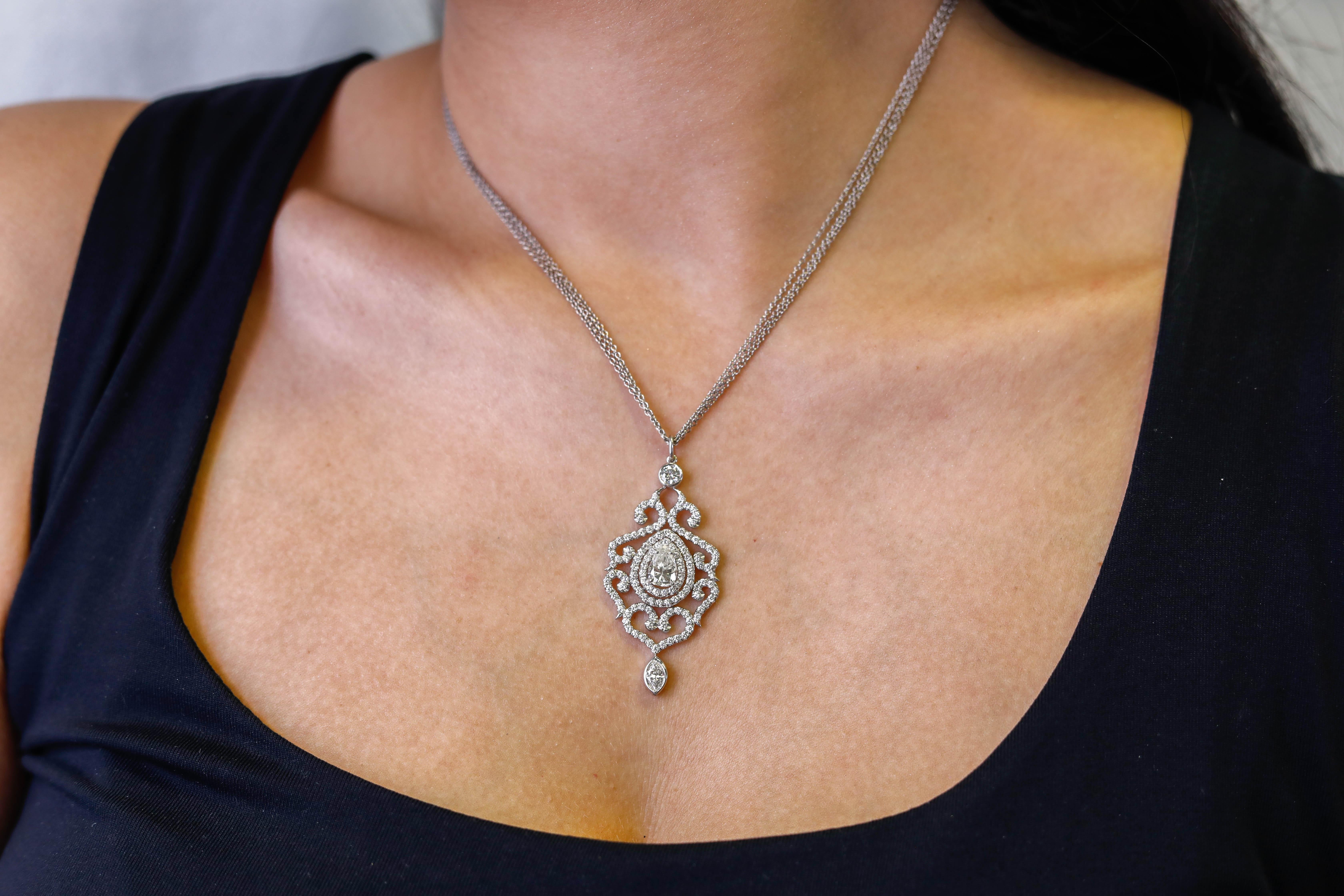 18 Karat White Gold and Platinum Diamond Filigree Pendant Fine Jewelry

An enchanting and elegant look. This pendant necklace presenting you with a filigree design, layered with glistening diamonds. Polished to a brilliant shine.

 Gold Purity: 18