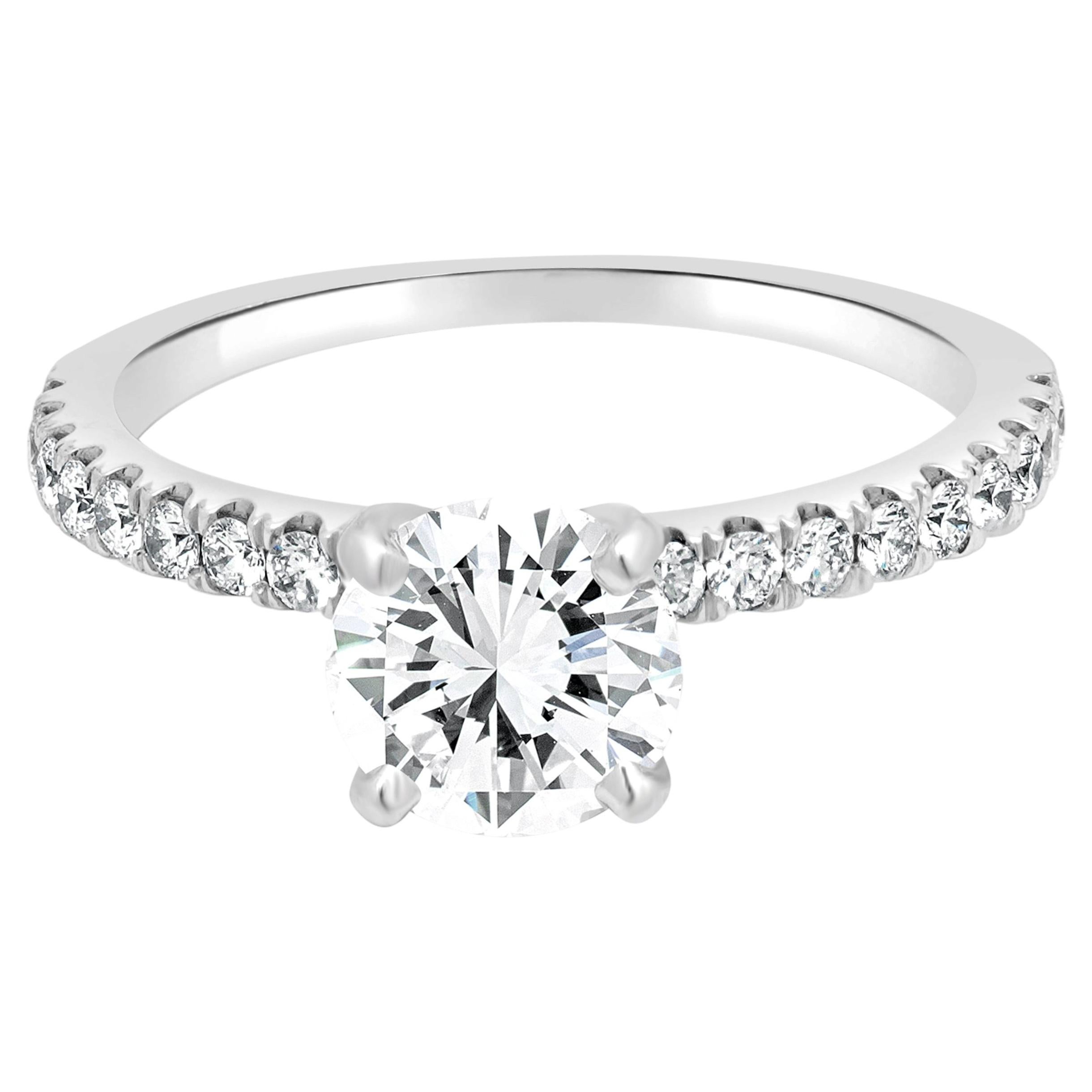 18 Karat White Gold and Platinum Round Brilliant Cut Diamond Engagement Ring