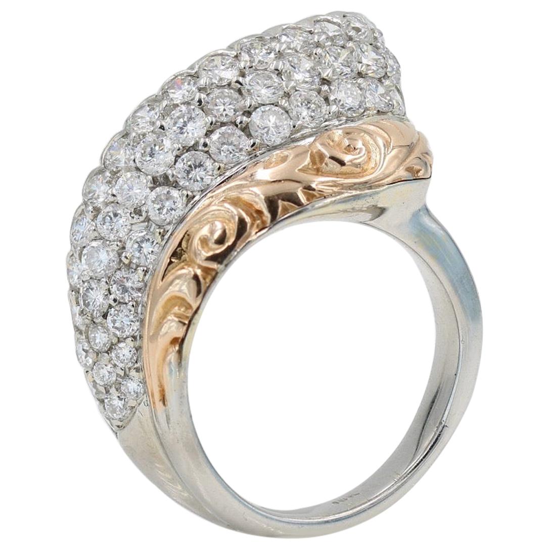18 Karat White Gold and Rose Gold Diamond Ring For Sale