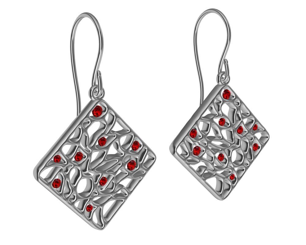18 Karat White Gold and Rubies Seaweed  Dangle Earrings, Tiffany designer , Thomas Kurilla has the ocen as a playground, researchlab, and a inspirational sketchbook. This is the  
