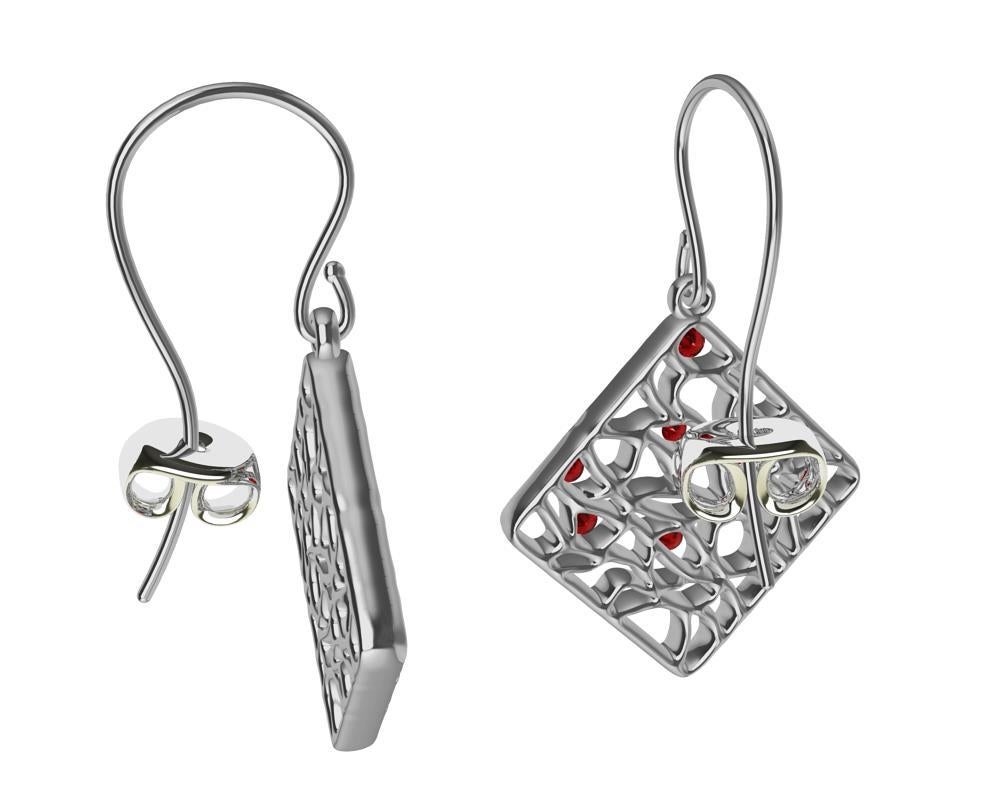 18 Karat White Gold and Rubies Seaweed Dangle Earrings In New Condition For Sale In New York, NY