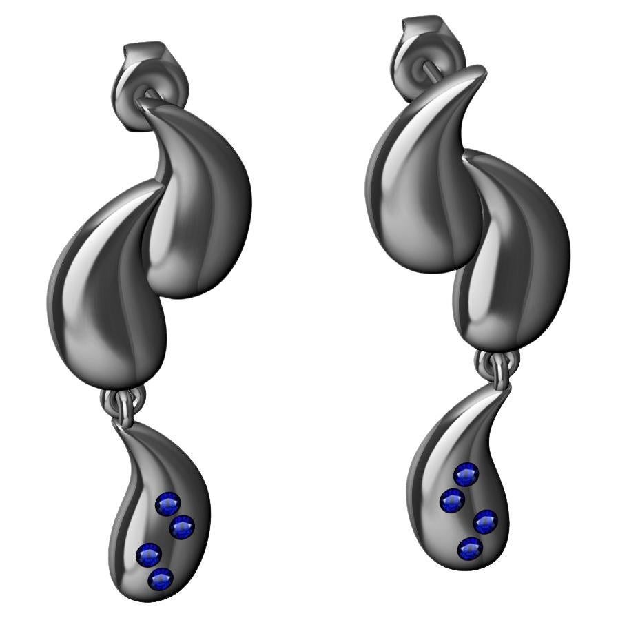 18 Karat White Gold and Sapphires Short Curve Water Drop Earrings